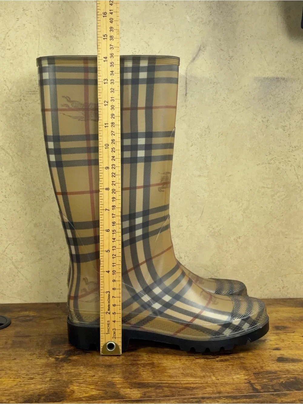 Burberry Rain Boots Tall Classic Check Womens Size 6.5 Made in Italy